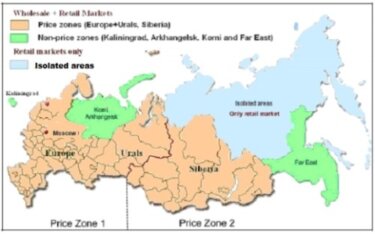 Figure 1: Zones of the Russian power market. Source: Makarov, 2015