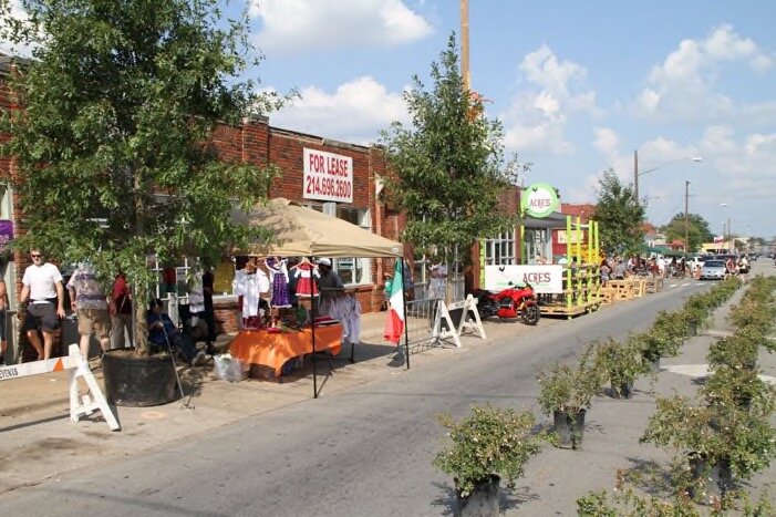 DIY landscaping, traffic calming and pop-up shops and cafes at Build a Better Block’s second intervention in Dallas. Source: Build a Better Block