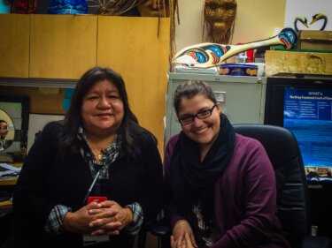 At the 222 Main Street provincial courthouse in Vancouver, Native Courtworkers Julia Wright and Ashley Smith are surrounded by gifts of artwork from past clients.Samantha Dawson