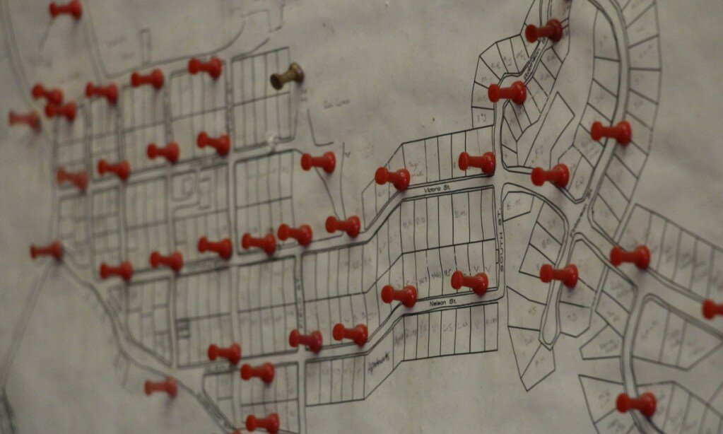An emergency response plot of the village on the wall of the local fire station.Ash Kelly