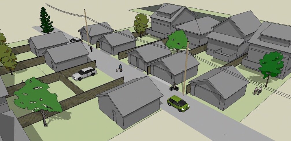 Vancouver back alley typology before laneway houses. Rendering courtesy of Lanefab.