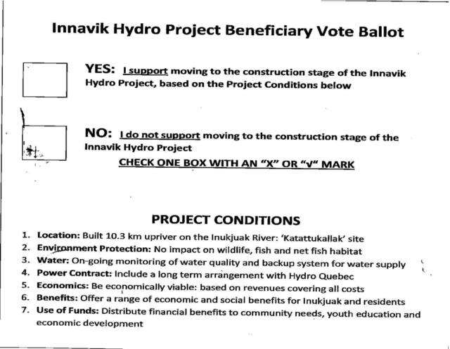 Inukjuak ballot for Hydro referendum