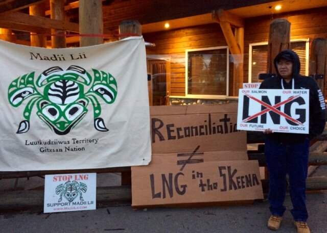 Madii Lii camp occupiers protest a visit from B.C. Premier Christy Clark in Smithers, B.C. in November 2016.Trevor Jang