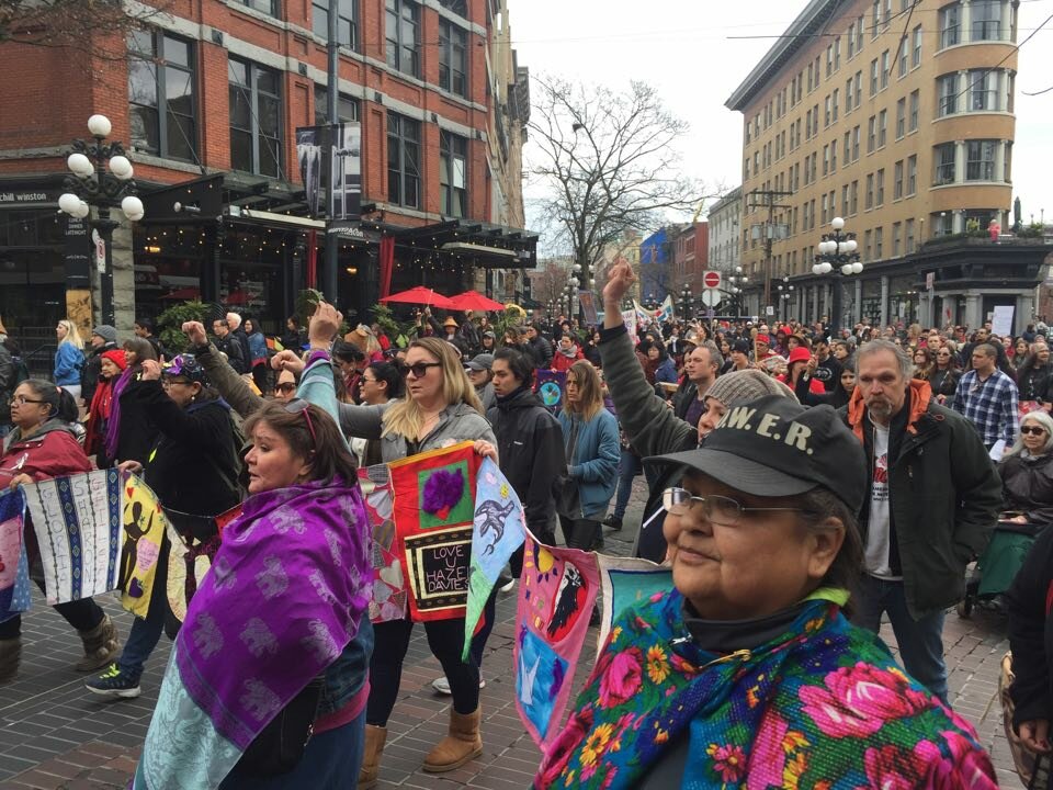 Crowds marched through Vancouver's Downtown Eastside on Valentine's Day, honouring women from the community who have died as a result of violence. Emma Jones