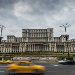 Palace of the Parliament in Bucharest, Romania. According to government reports, nearly 100,000 households in Romania lack electricity.