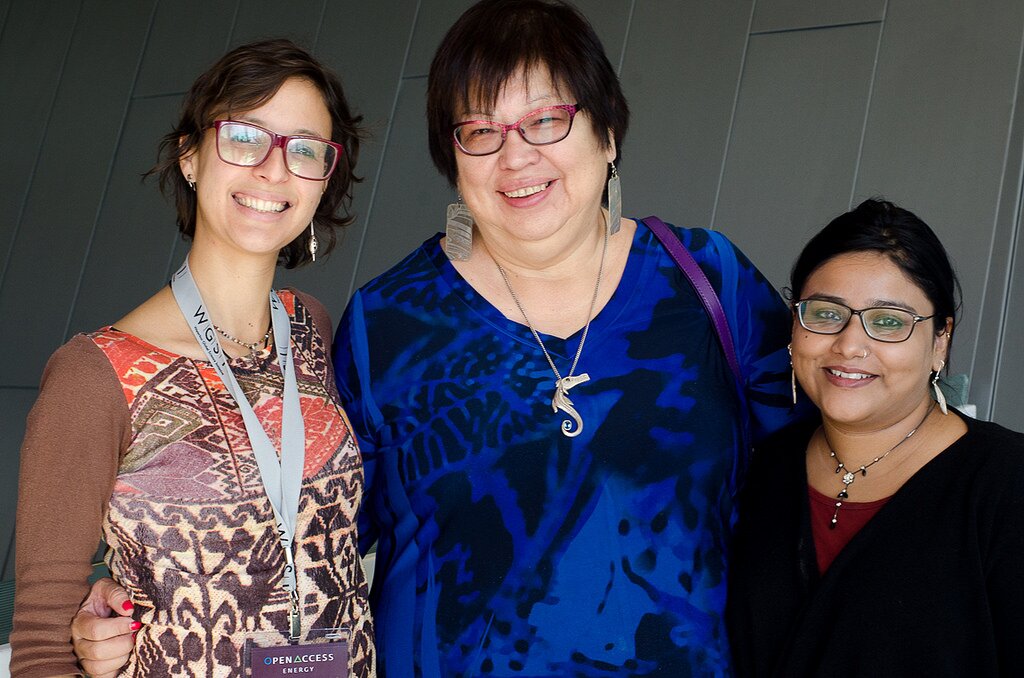 Women in energy: Fabíola Ortiz, (Kekinusuqs) Judith Sayers and Kavita Myles at the April 2016 WGSI OpenAccess Energy Summit in Waterloo, Ont.Michael Bennet