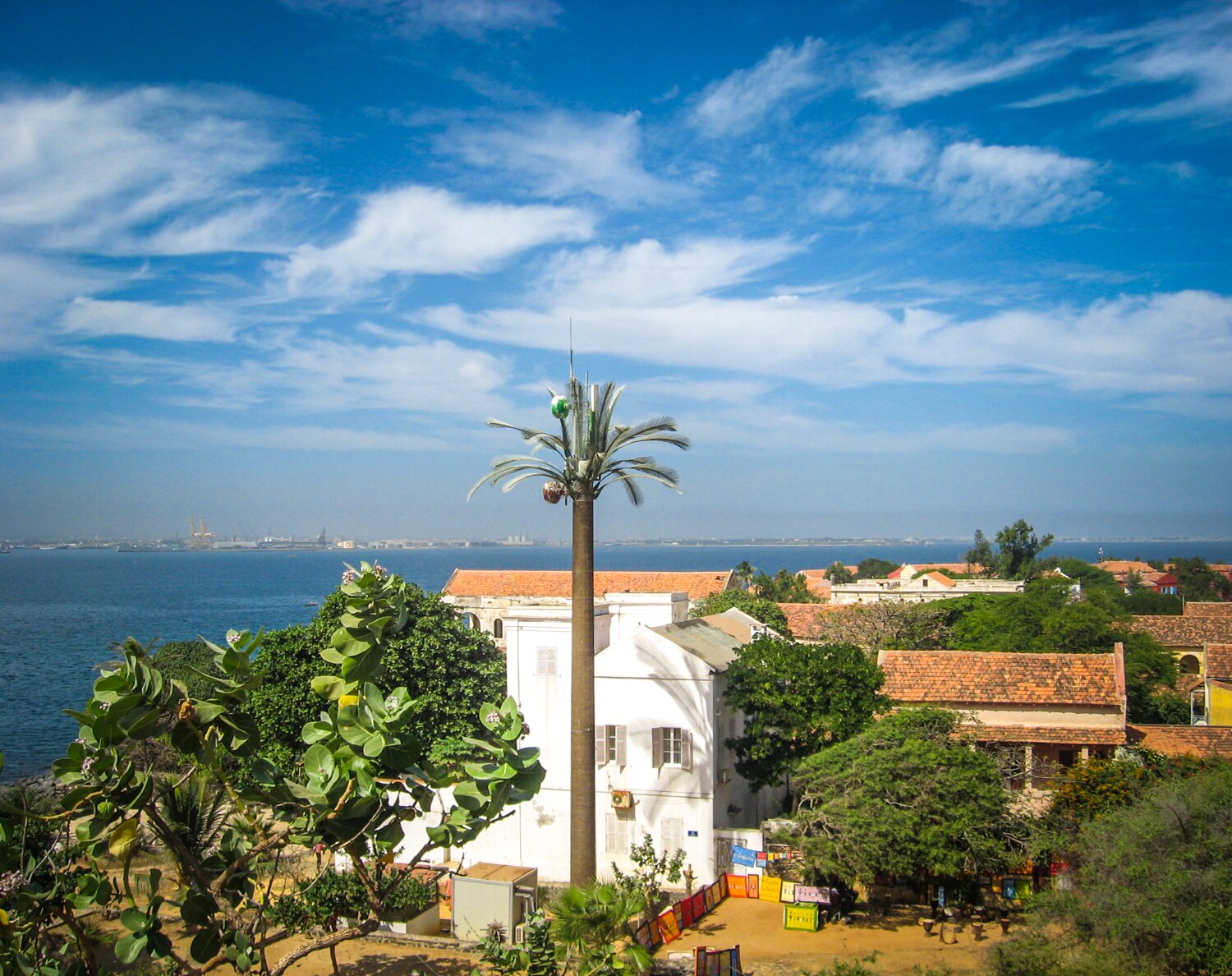 A cell tower disguised as a palm tree on Gorée Island, Dakar, Senegal.FLICKR by Dorothy Voorhees / CC BY-SA 2.0