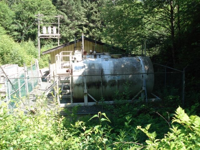 Fuel storage at the generator site in the community of Kingcome, B.C. Dzawada'enuxw First Nation